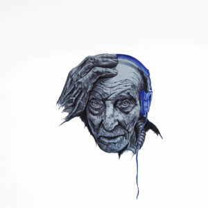 (sèrie blau) Avi amb auriculars